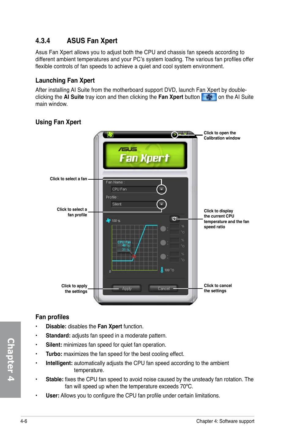 4 asus fan xpert, Asus fan xpert -6, Chapter 4 | Asus P6X58D Premium User Manual | Page 102 / 126