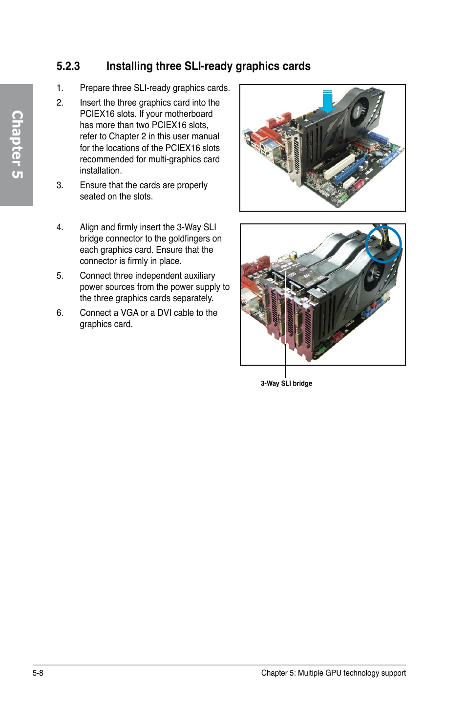 3 installing three sli-ready graphics cards, Installing three sli-ready graphics cards -8, Chapter 5 | Asus P6X58D Premium User Manual | Page 122 / 126