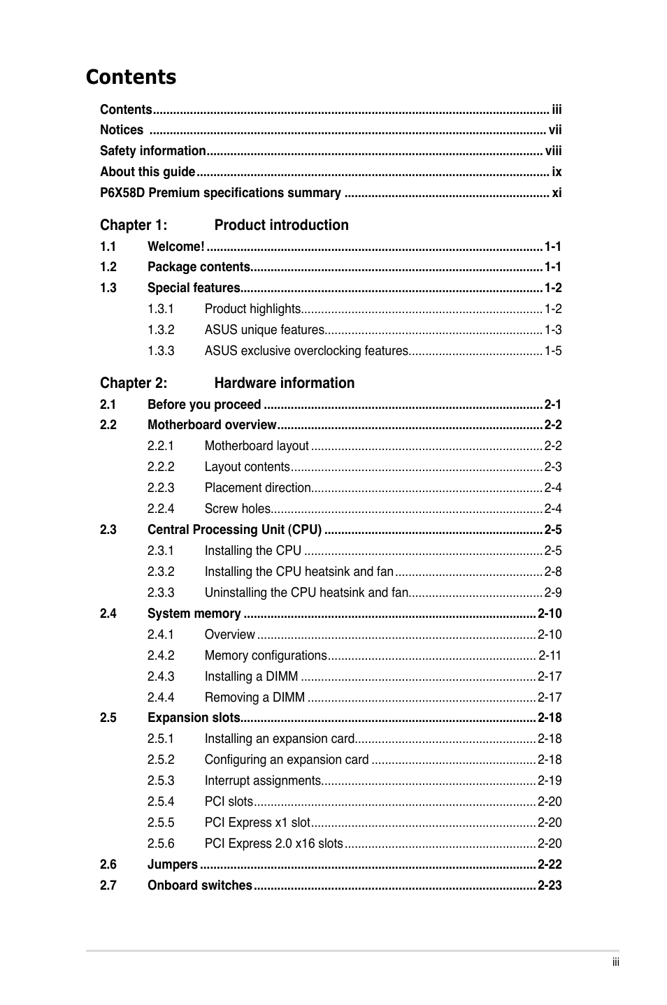 Asus P6X58D Premium User Manual | Page 3 / 126