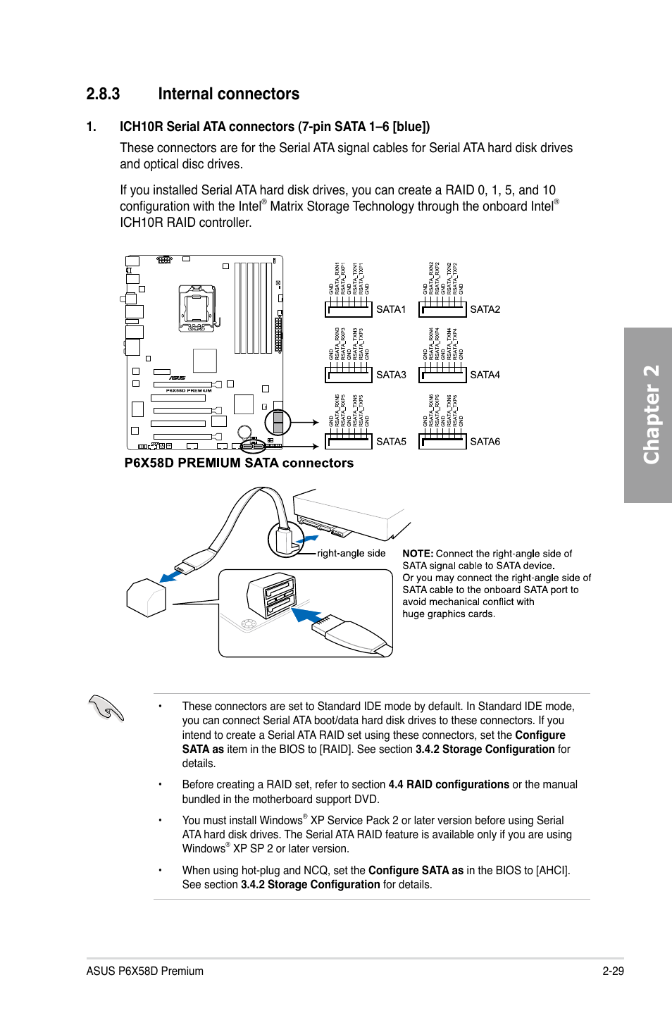 3 internal connectors, Internal connectors -29, Chapter 2 | Asus P6X58D Premium User Manual | Page 49 / 126