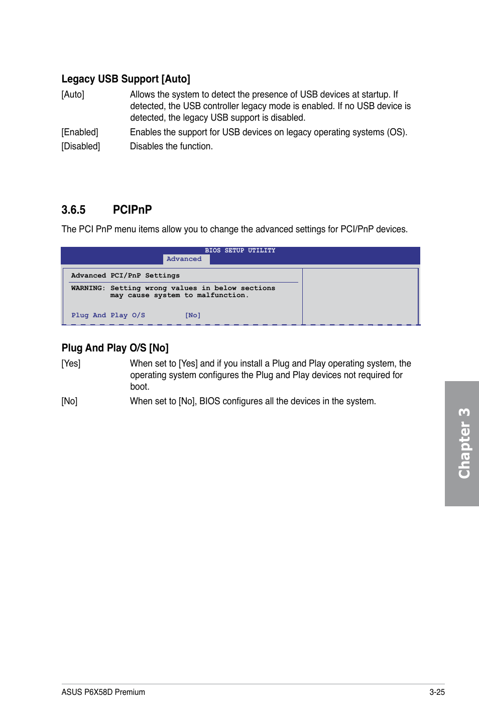 5 pcipnp, Pcipnp -25, Chapter 3 | Asus P6X58D Premium User Manual | Page 83 / 126