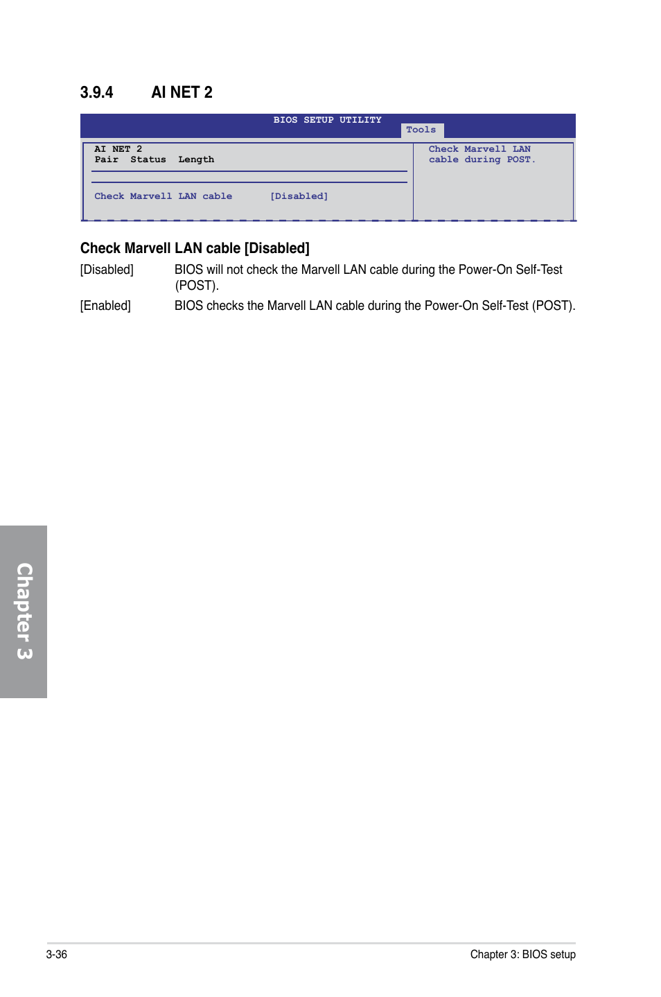 4 ai net 2, Ai net 2 -36, Chapter 3 | Check marvell lan cable [disabled | Asus P6X58D Premium User Manual | Page 94 / 126