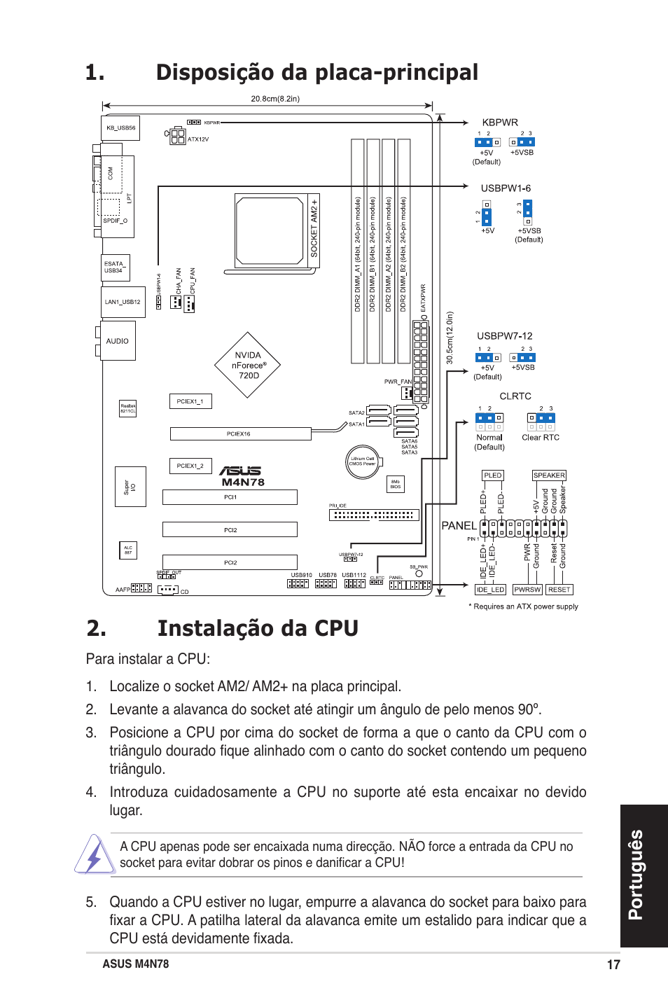 Disposição da placa-principal 2. instalação da cpu | Asus M4N78 User Manual | Page 17 / 38