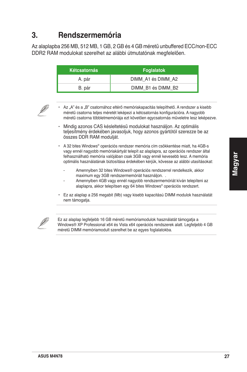 Rendszermemória, Magyar | Asus M4N78 User Manual | Page 27 / 38