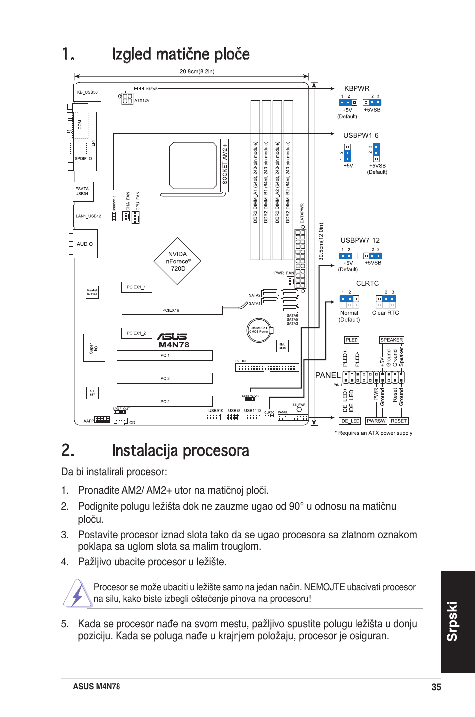 Izgled matične ploče 2. instalacija procesora | Asus M4N78 User Manual | Page 35 / 38