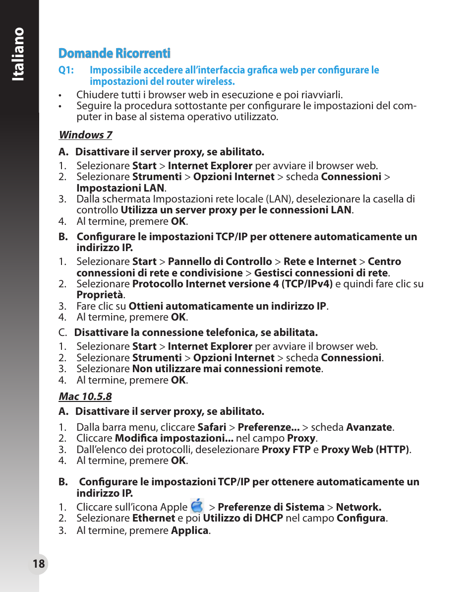 Italiano, Domande ricorrenti | Asus WL-330N User Manual | Page 18 / 91