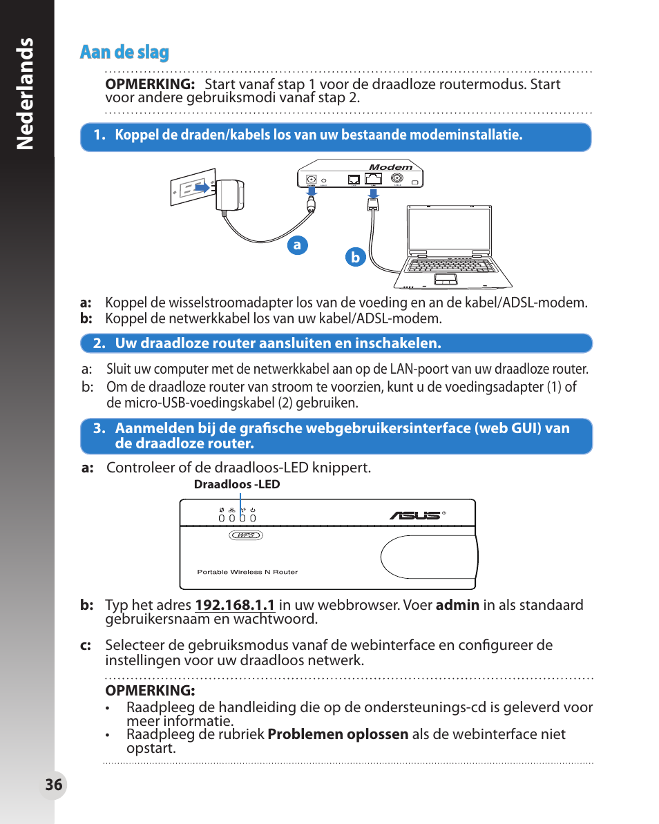 Neder lands, Aan de slag | Asus WL-330N User Manual | Page 36 / 91