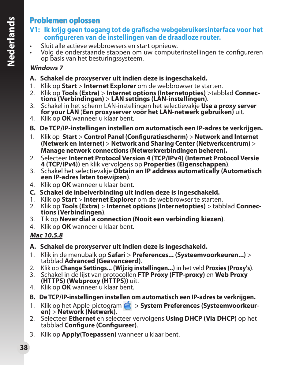 Neder lands, Problemen oplossen | Asus WL-330N User Manual | Page 38 / 91