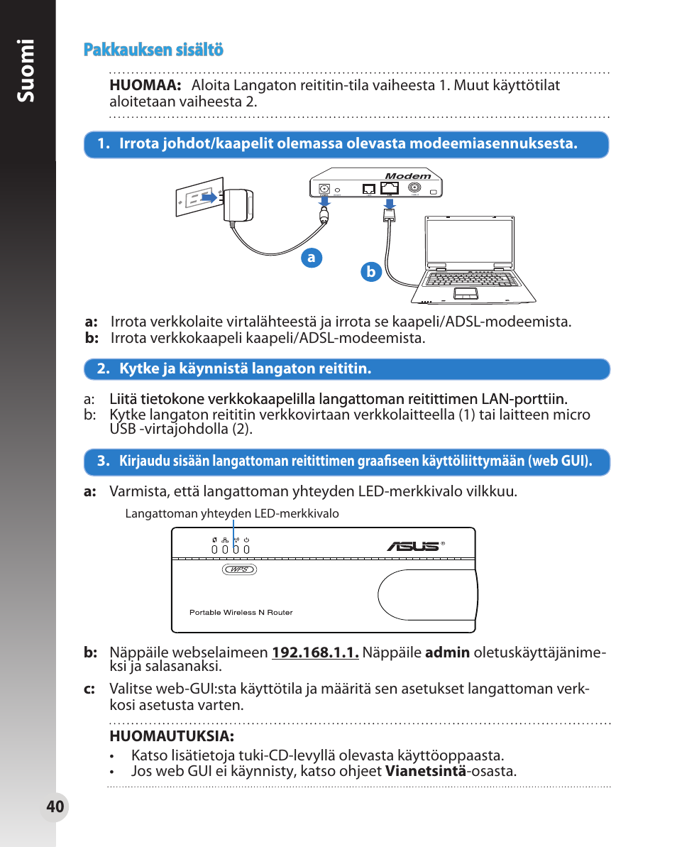 Suomi | Asus WL-330N User Manual | Page 40 / 91