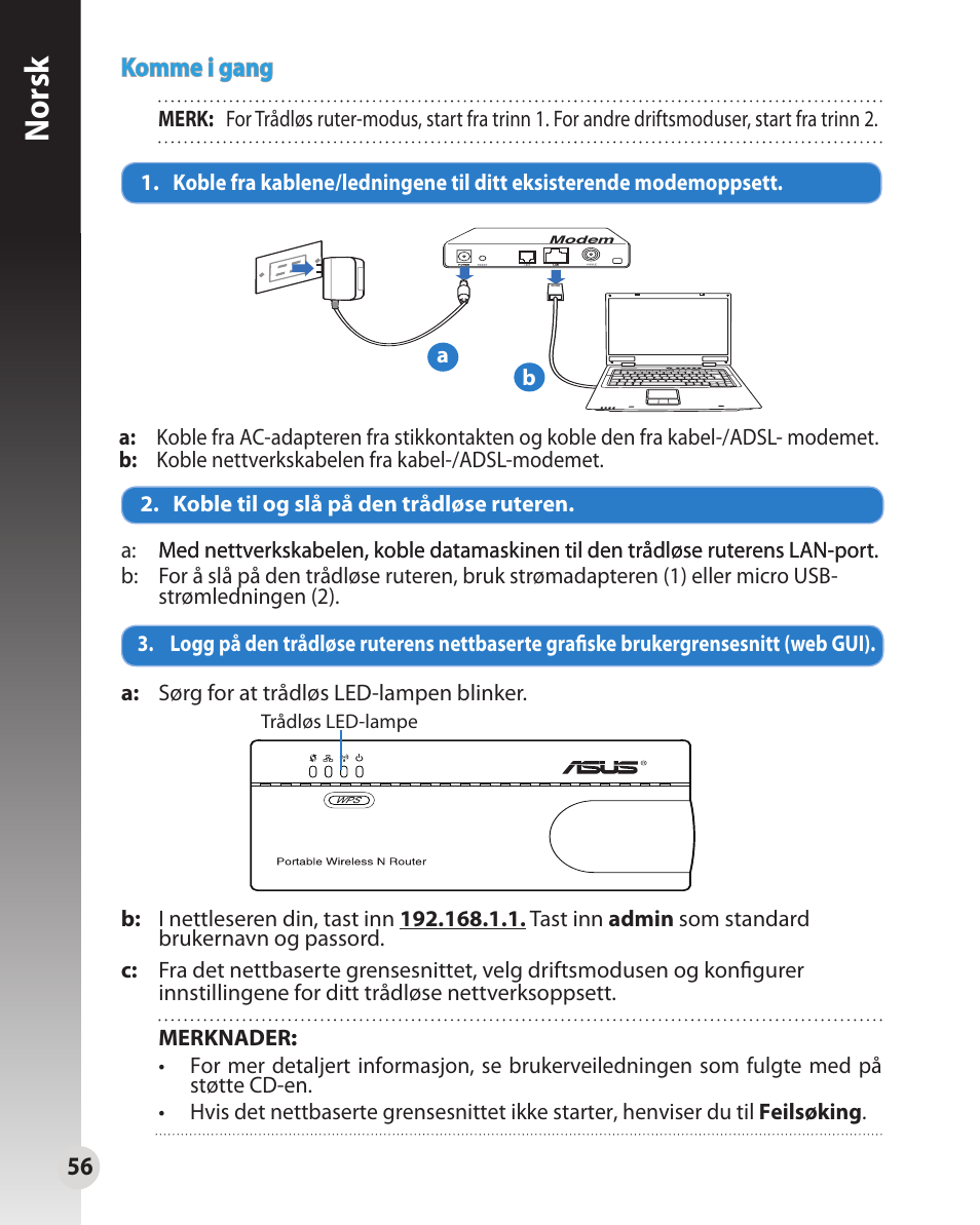 Norsk | Asus WL-330N User Manual | Page 56 / 91