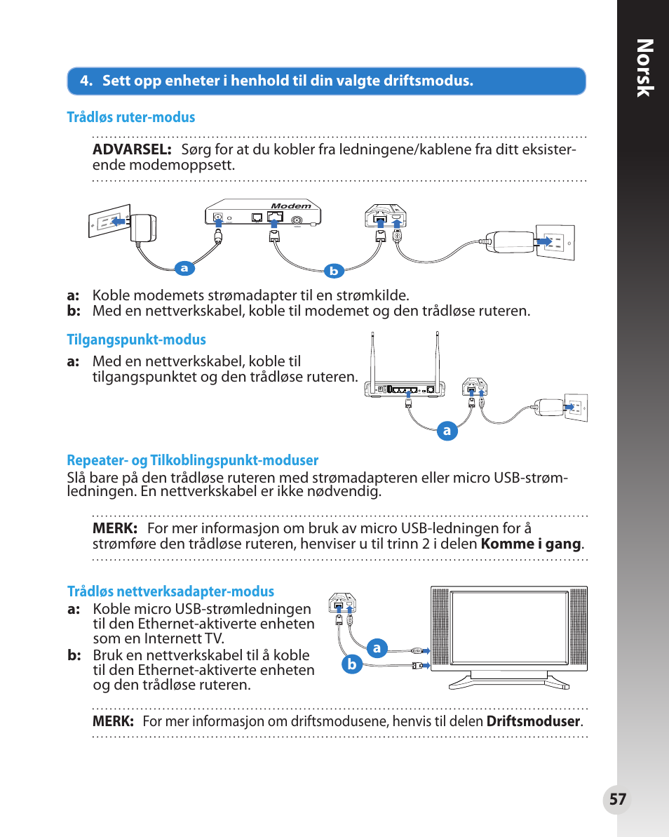 Norsk | Asus WL-330N User Manual | Page 57 / 91