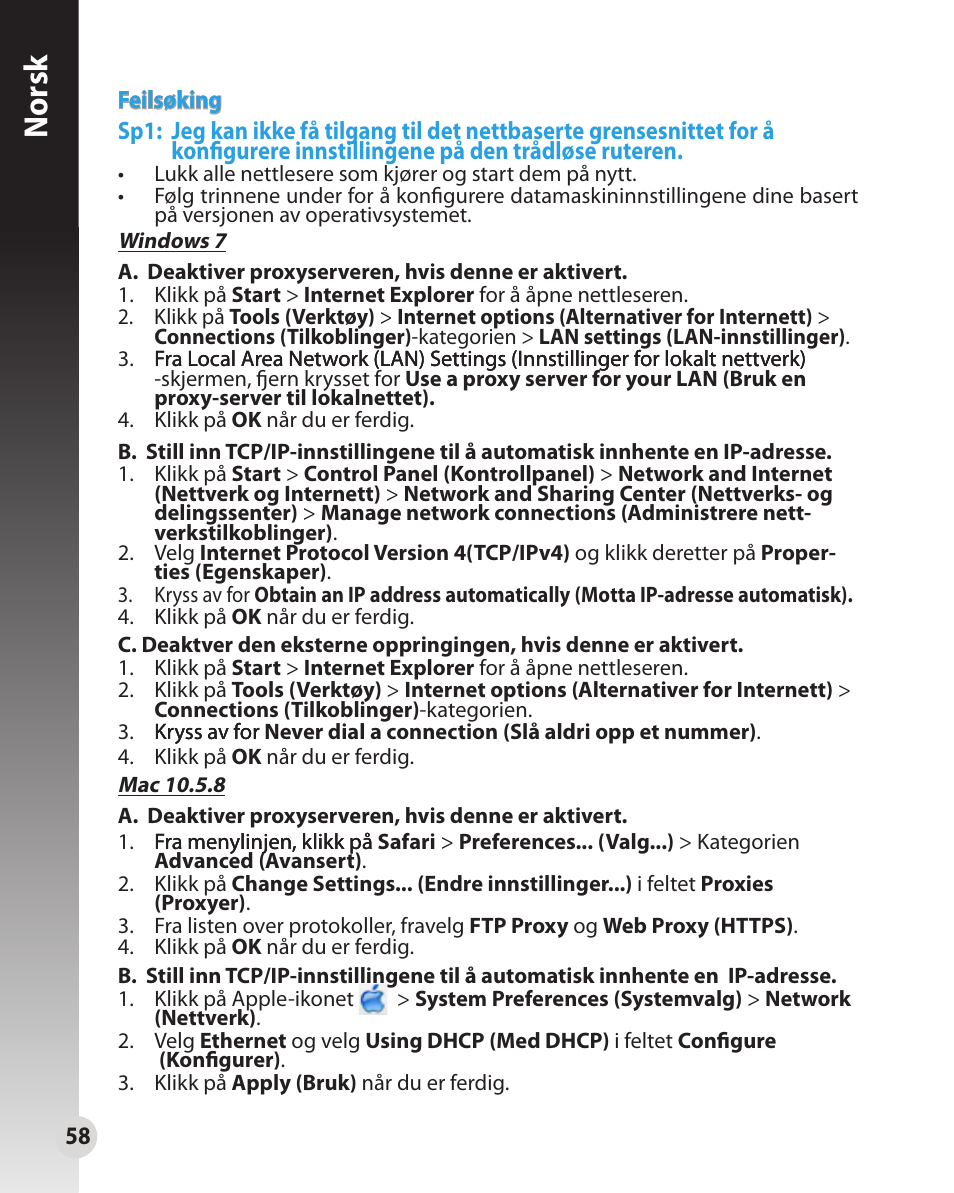 Norsk | Asus WL-330N User Manual | Page 58 / 91