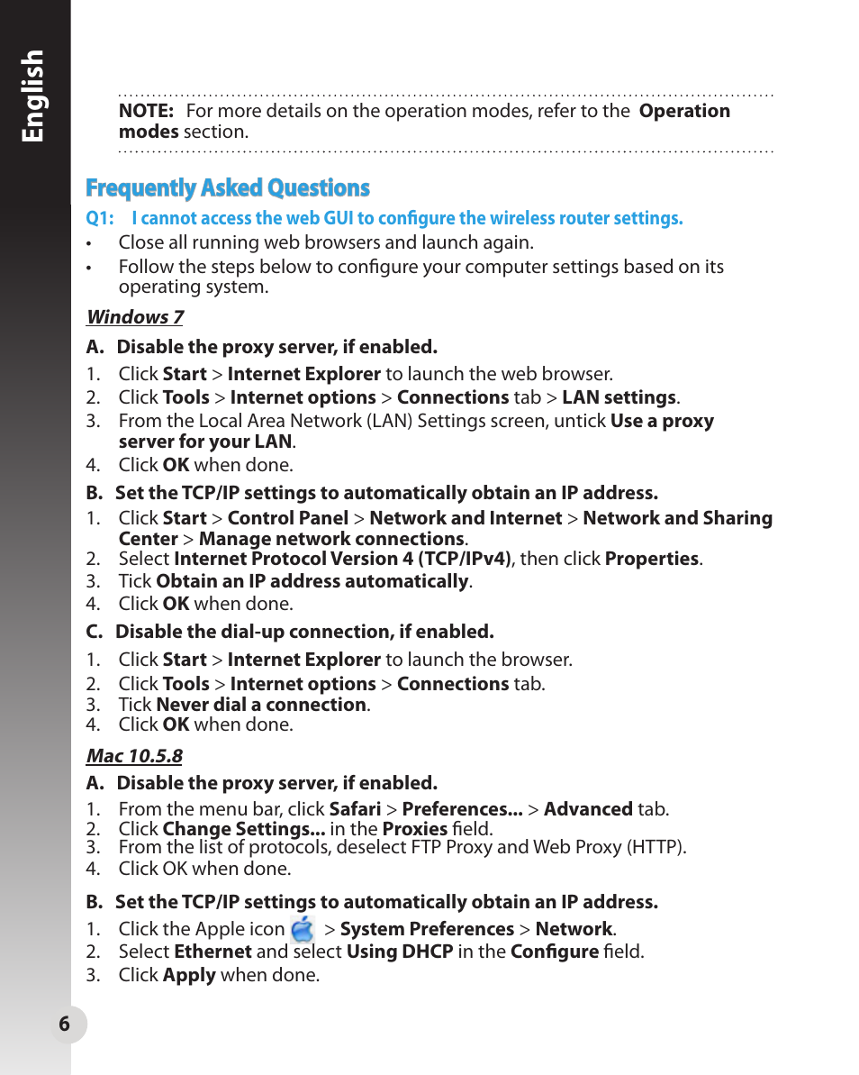 English, Frequently asked questions | Asus WL-330N User Manual | Page 6 / 91