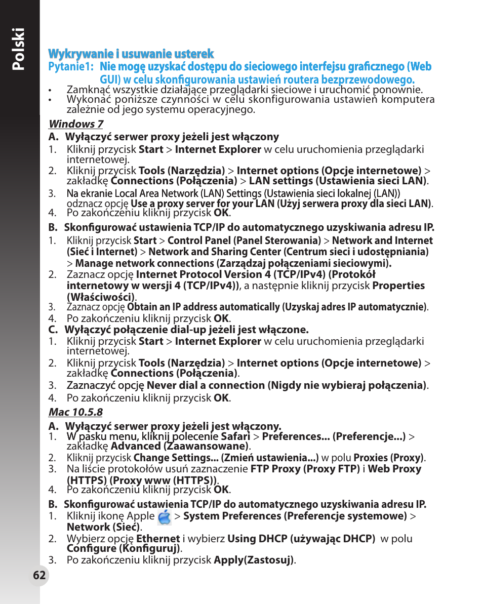 Polsk i | Asus WL-330N User Manual | Page 62 / 91
