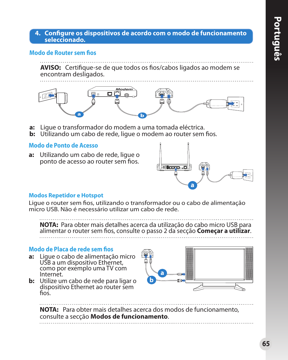Por tuguês | Asus WL-330N User Manual | Page 65 / 91