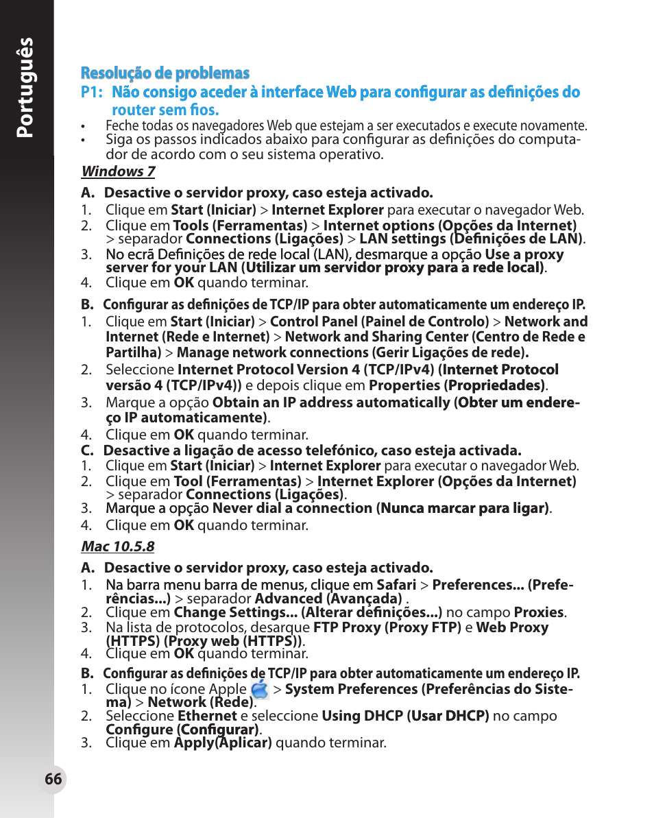 Por tuguês | Asus WL-330N User Manual | Page 66 / 91