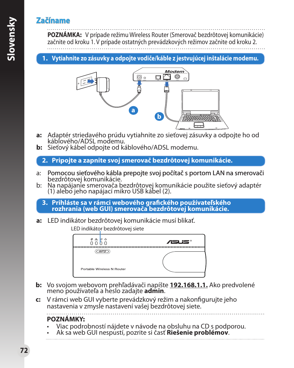 Slo vensk y, Začíname | Asus WL-330N User Manual | Page 72 / 91