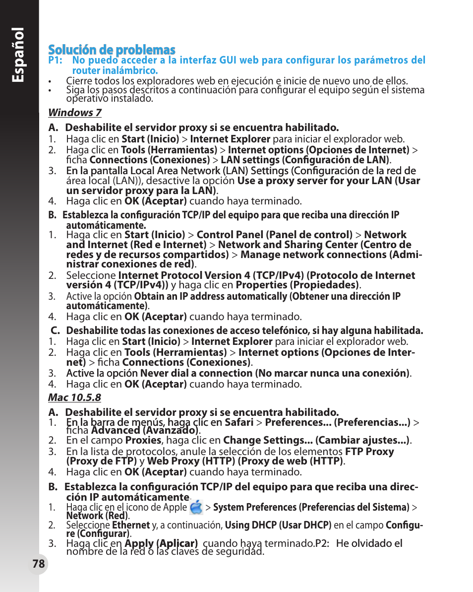 Español, Solución de problemas | Asus WL-330N User Manual | Page 78 / 91