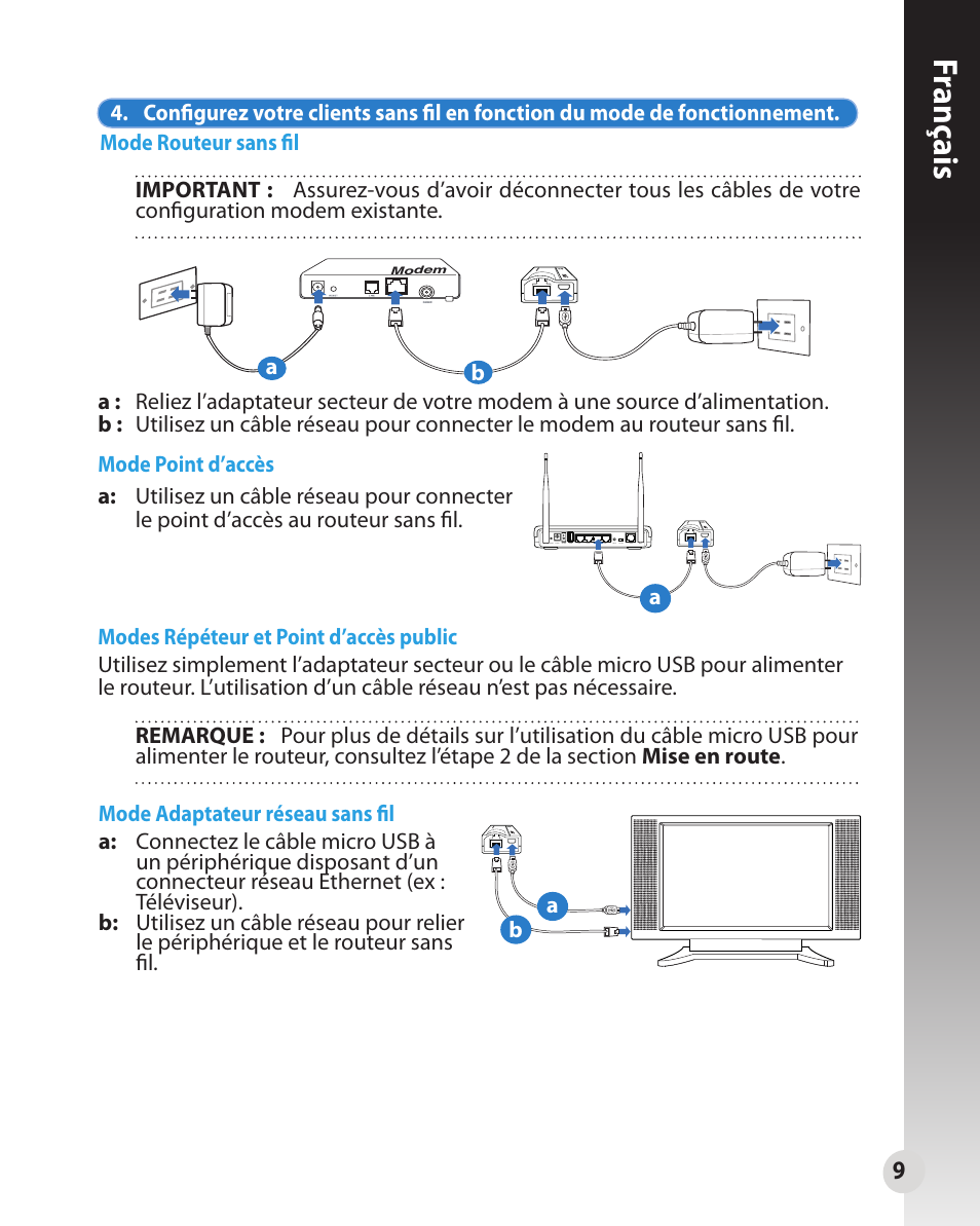 Franç ais | Asus WL-330N User Manual | Page 9 / 91