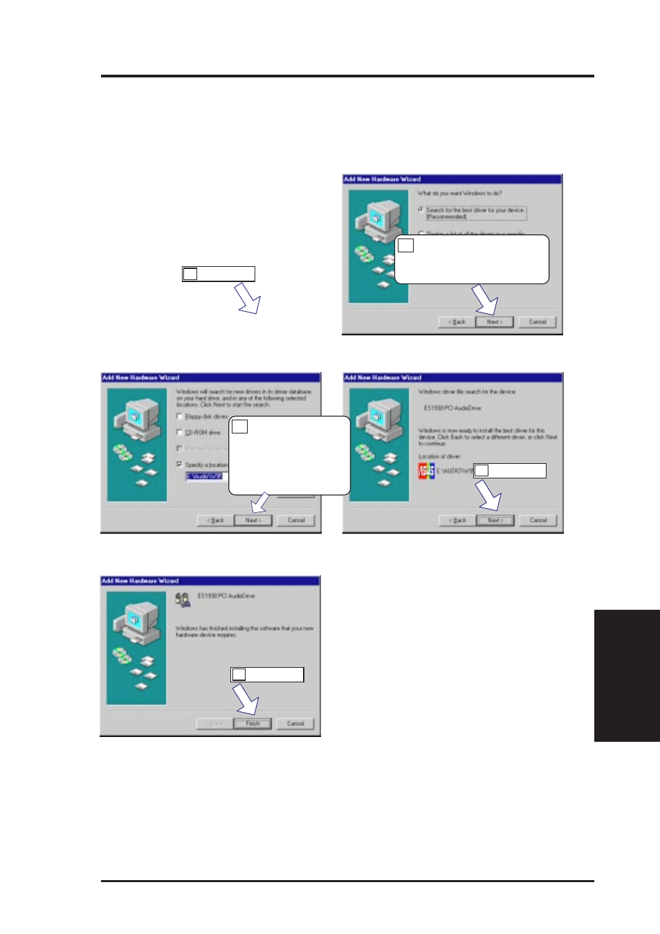 V. software setup, Installing ess audio driver (with onboard audio) | Asus MEL User Manual | Page 63 / 96