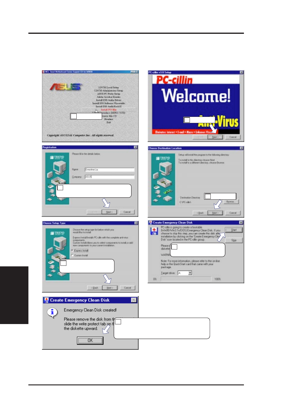 V. software setup, Installing pccillin | Asus MEL User Manual | Page 66 / 96