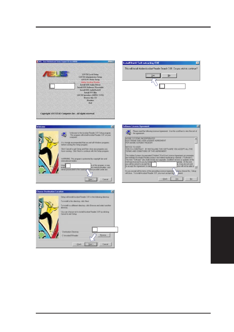 V. software setup, Installing adobe acrobat reader | Asus MEL User Manual | Page 67 / 96