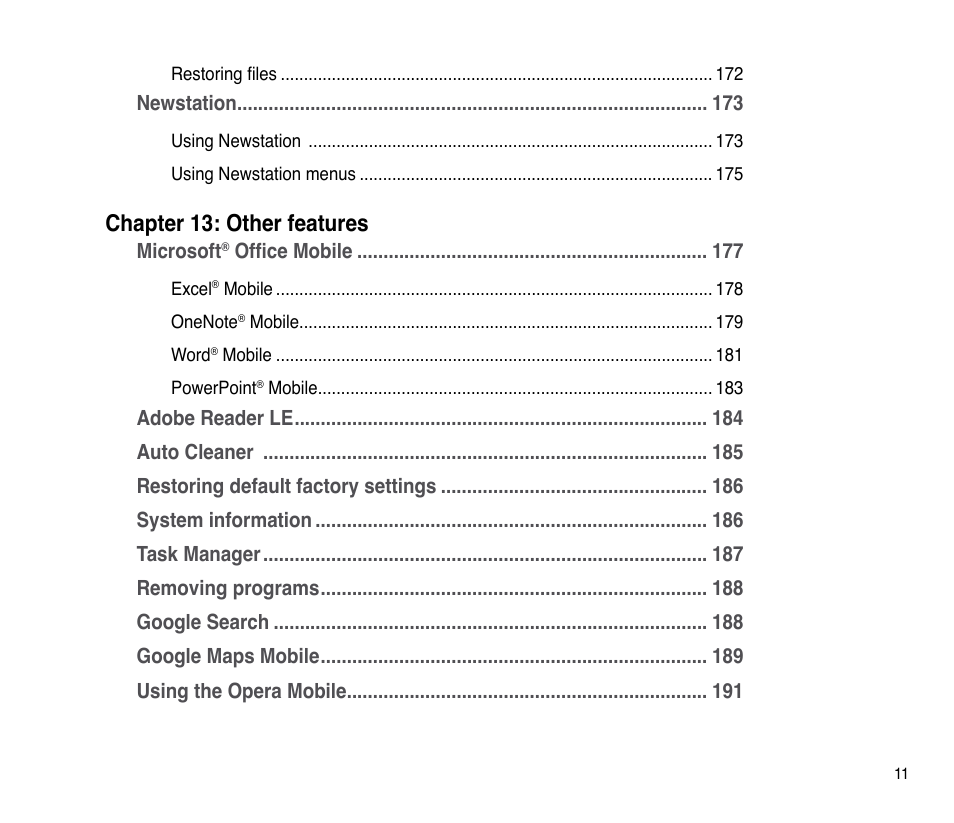 Chapter 13: other features | Asus P835 User Manual | Page 11 / 201