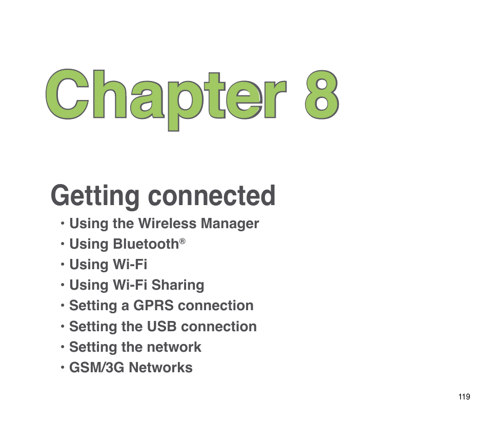 Chapter 8: getting connected, Chapter 8 | Asus P835 User Manual | Page 119 / 201