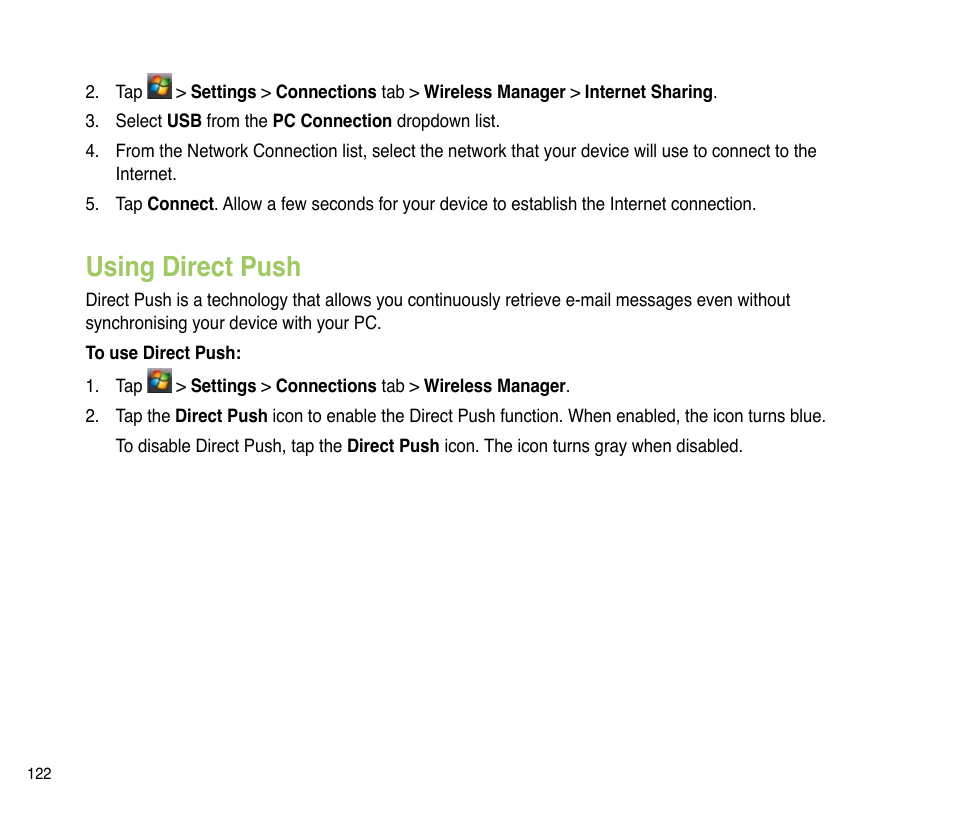 Using direct push | Asus P835 User Manual | Page 122 / 201