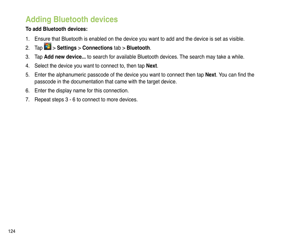 Adding bluetooth devices, Adding bluetooth devices 4 | Asus P835 User Manual | Page 124 / 201