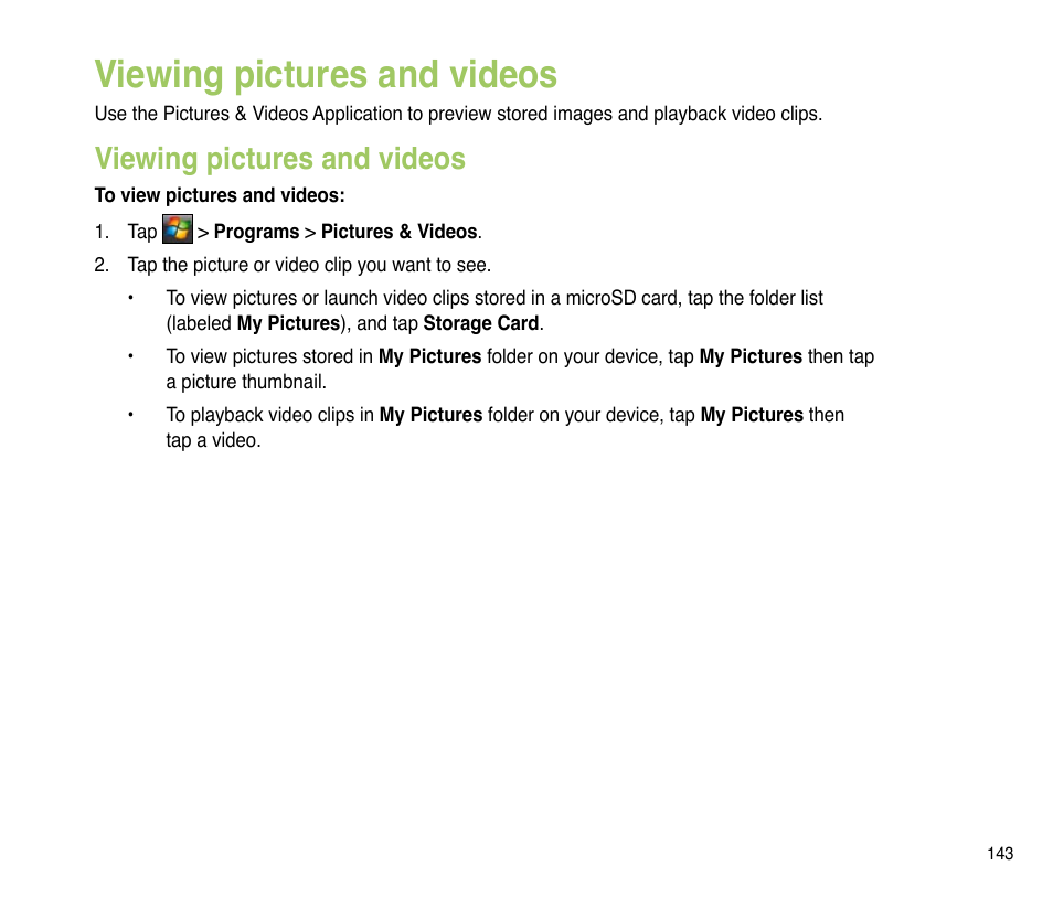 Viewing pictures and videos | Asus P835 User Manual | Page 143 / 201