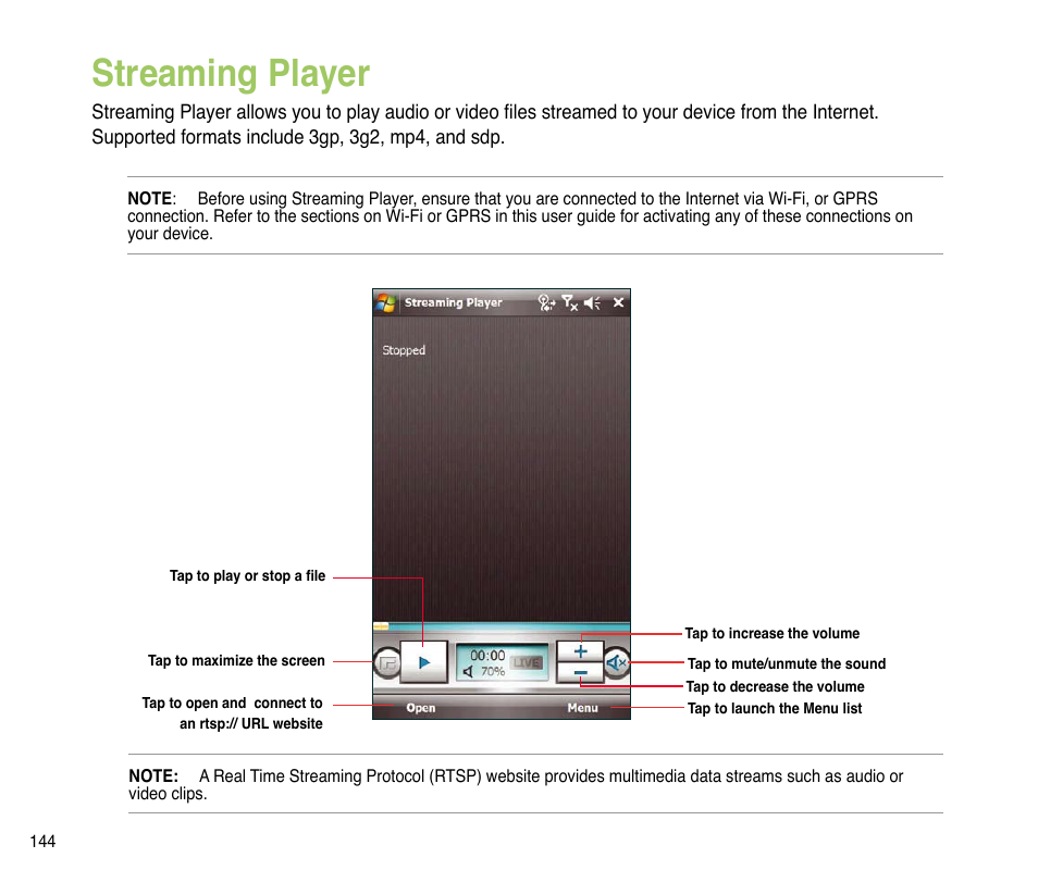 Streaming player | Asus P835 User Manual | Page 144 / 201