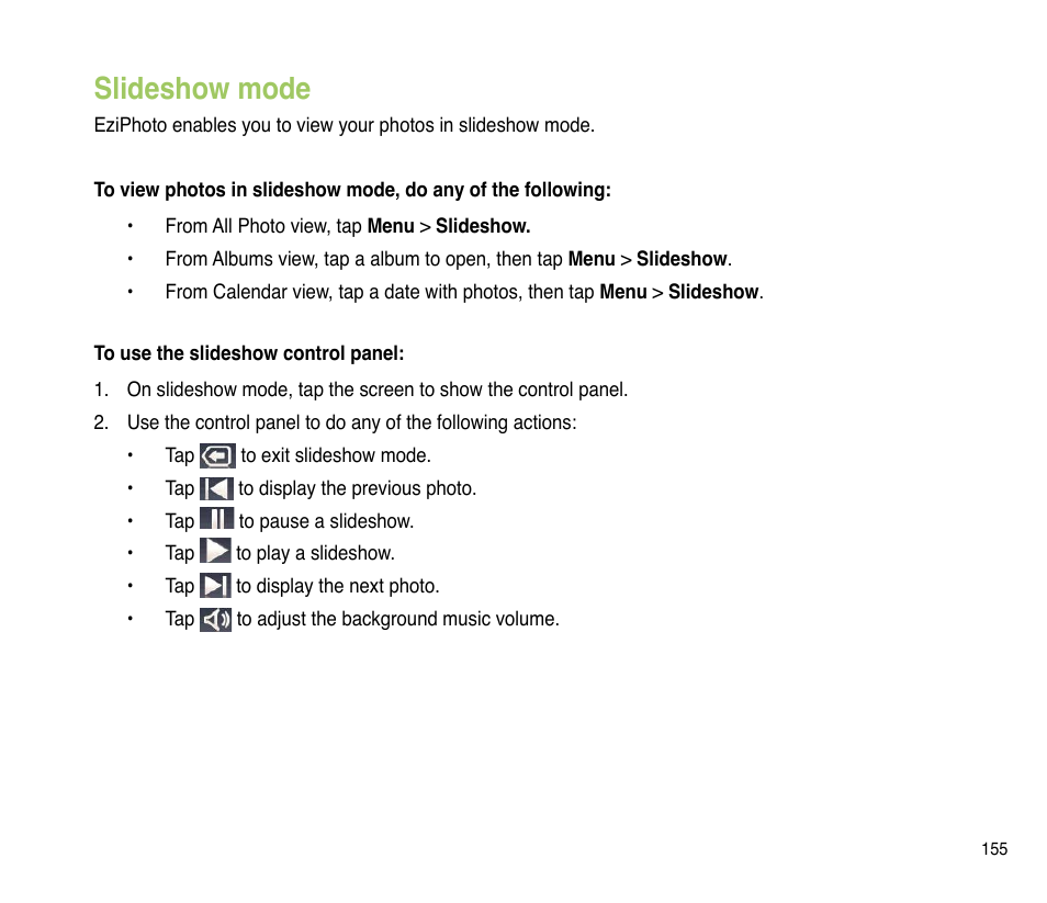 Slideshow mode | Asus P835 User Manual | Page 155 / 201