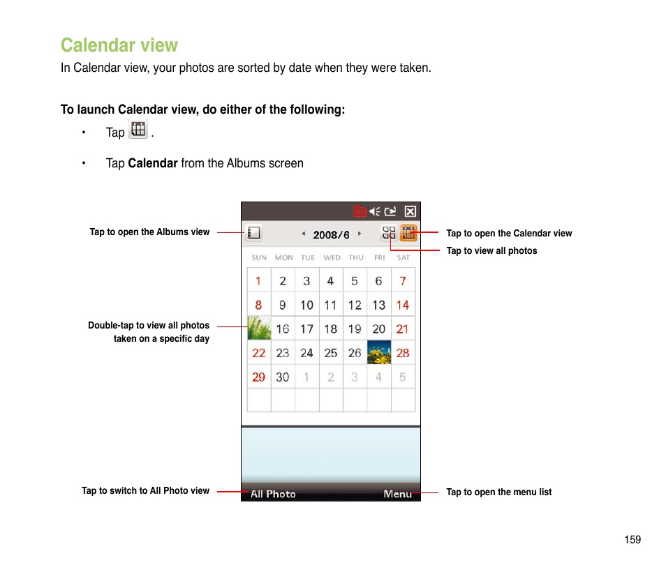 Calendar view | Asus P835 User Manual | Page 159 / 201