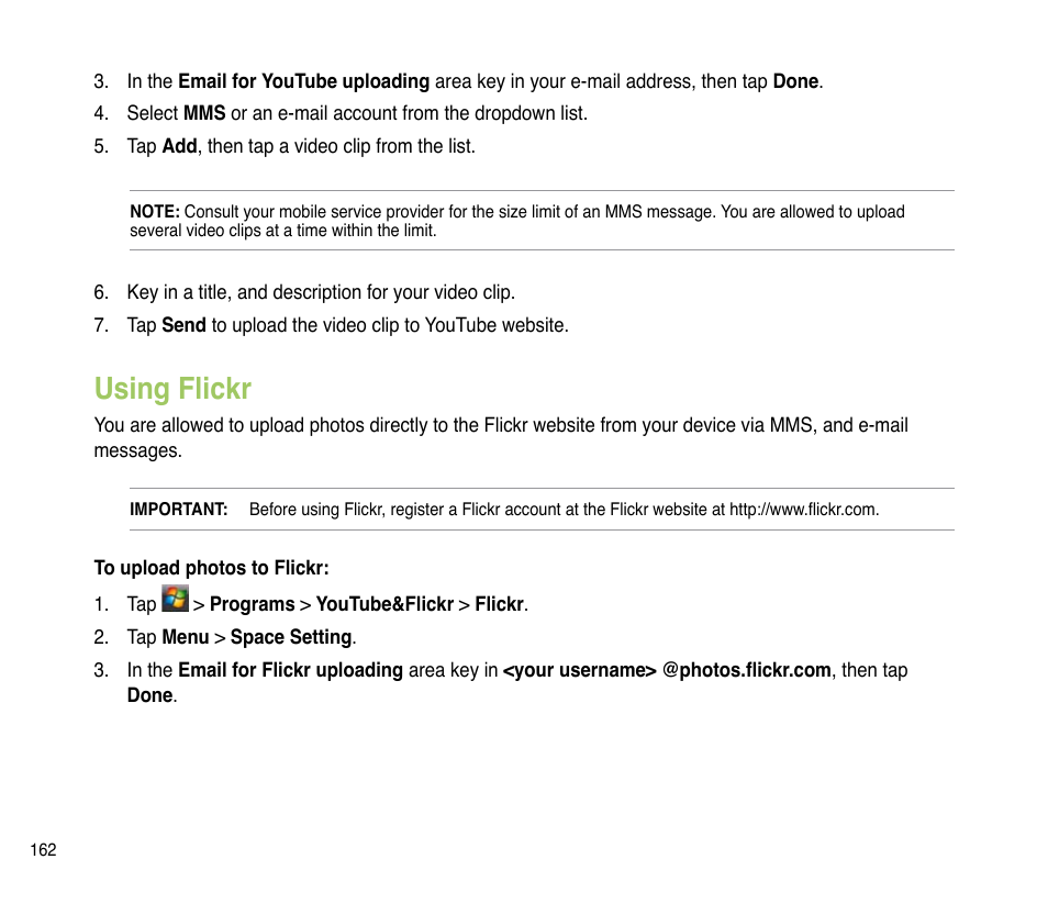 Using flickr | Asus P835 User Manual | Page 162 / 201