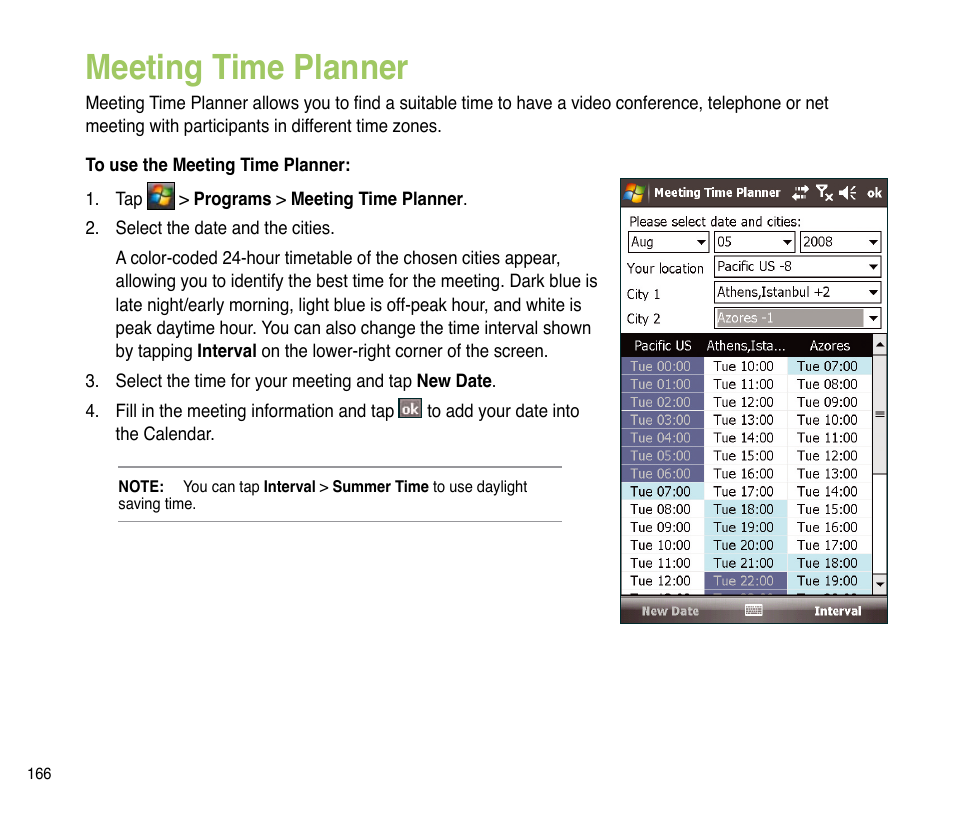 Meeting time planner | Asus P835 User Manual | Page 166 / 201