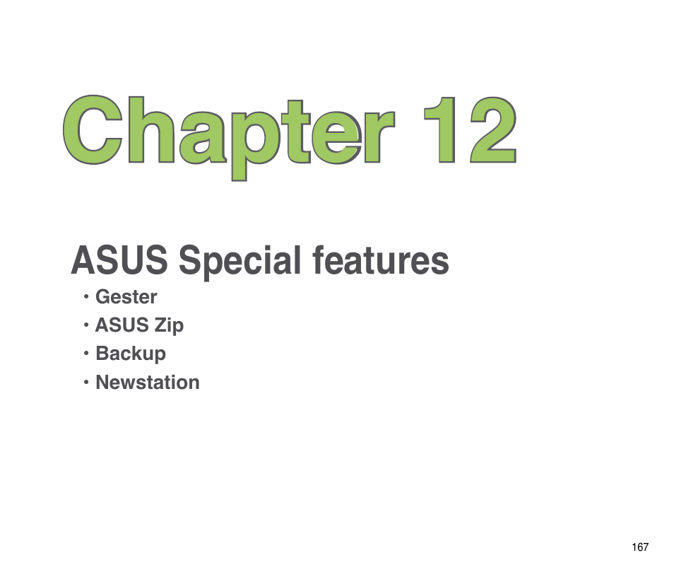 Chapter 12: asus special features, Chapter 12 | Asus P835 User Manual | Page 167 / 201