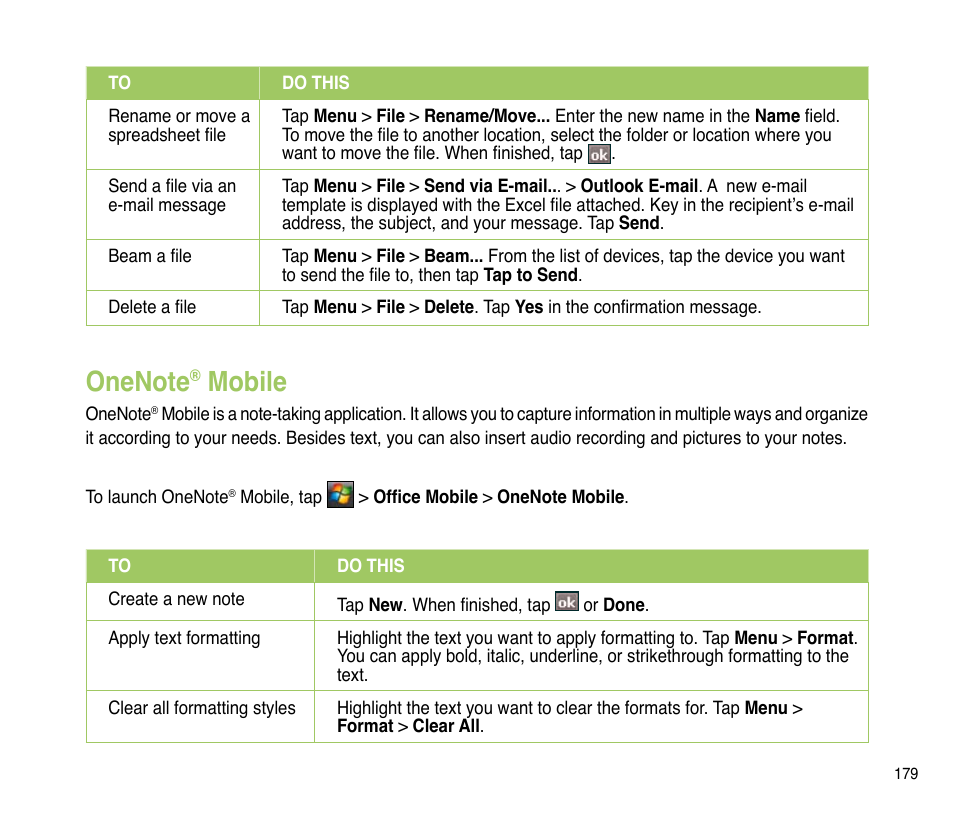 Onenote® mobile, Onenote, Mobile | Asus P835 User Manual | Page 179 / 201