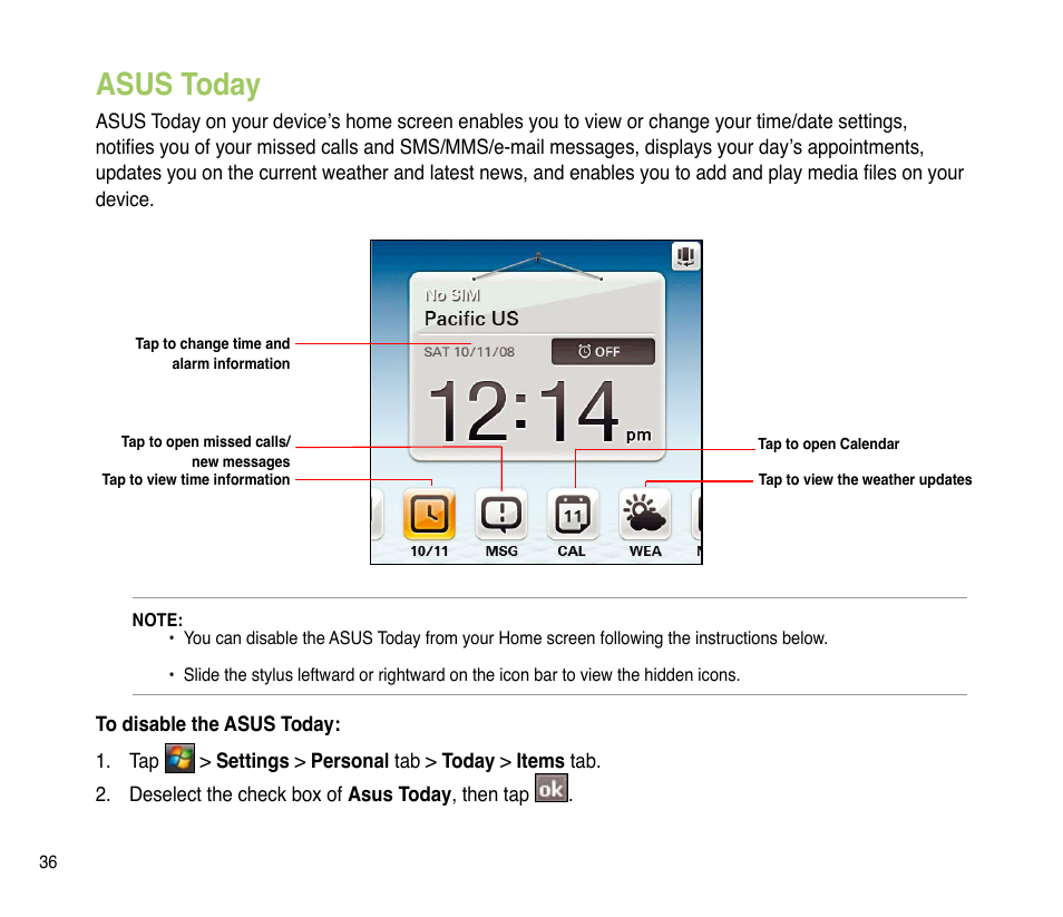 Asus today | Asus P835 User Manual | Page 36 / 201