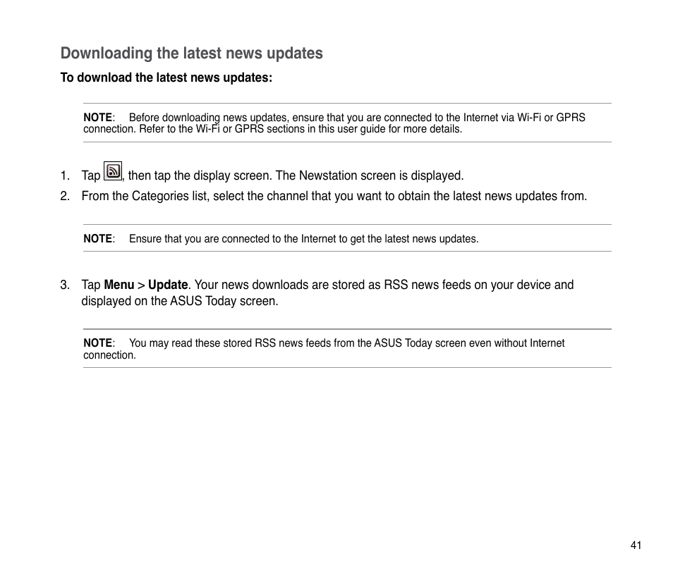 Downloading the latest news updates | Asus P835 User Manual | Page 41 / 201