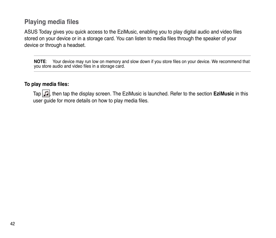 Playing media files | Asus P835 User Manual | Page 42 / 201