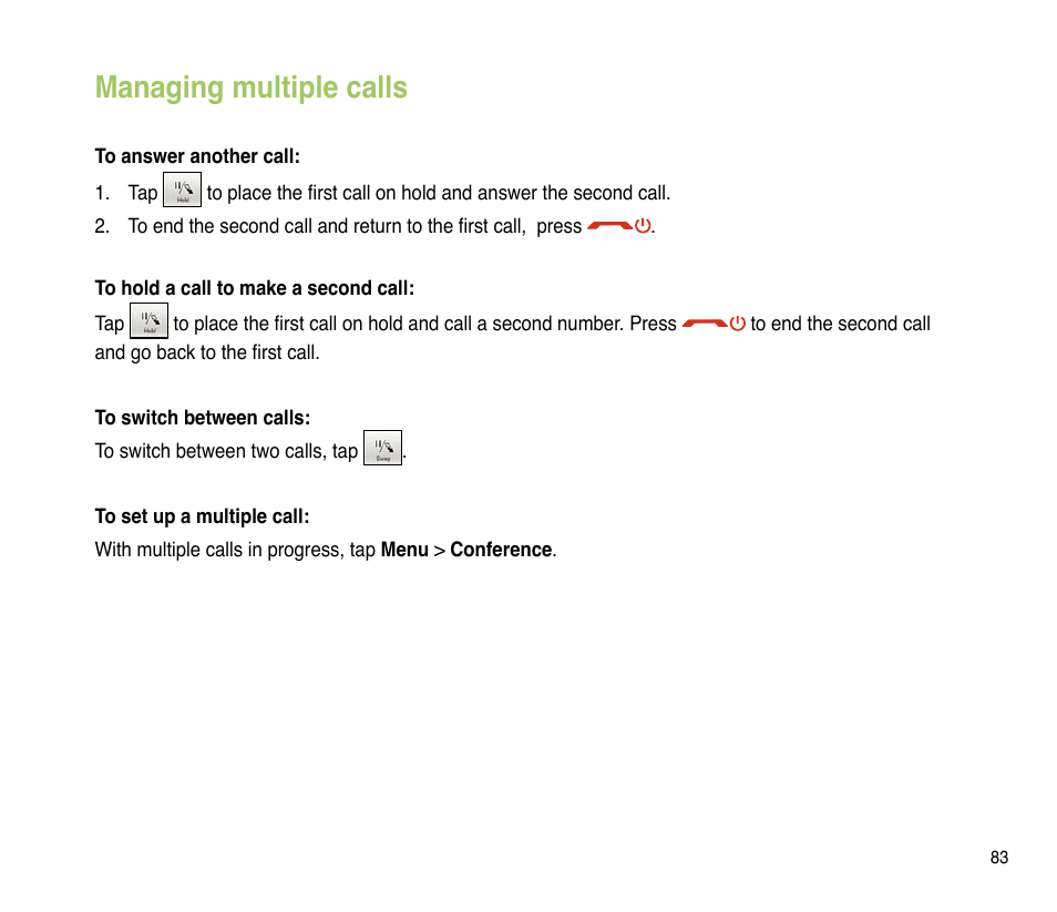 Managing multiple calls | Asus P835 User Manual | Page 83 / 201