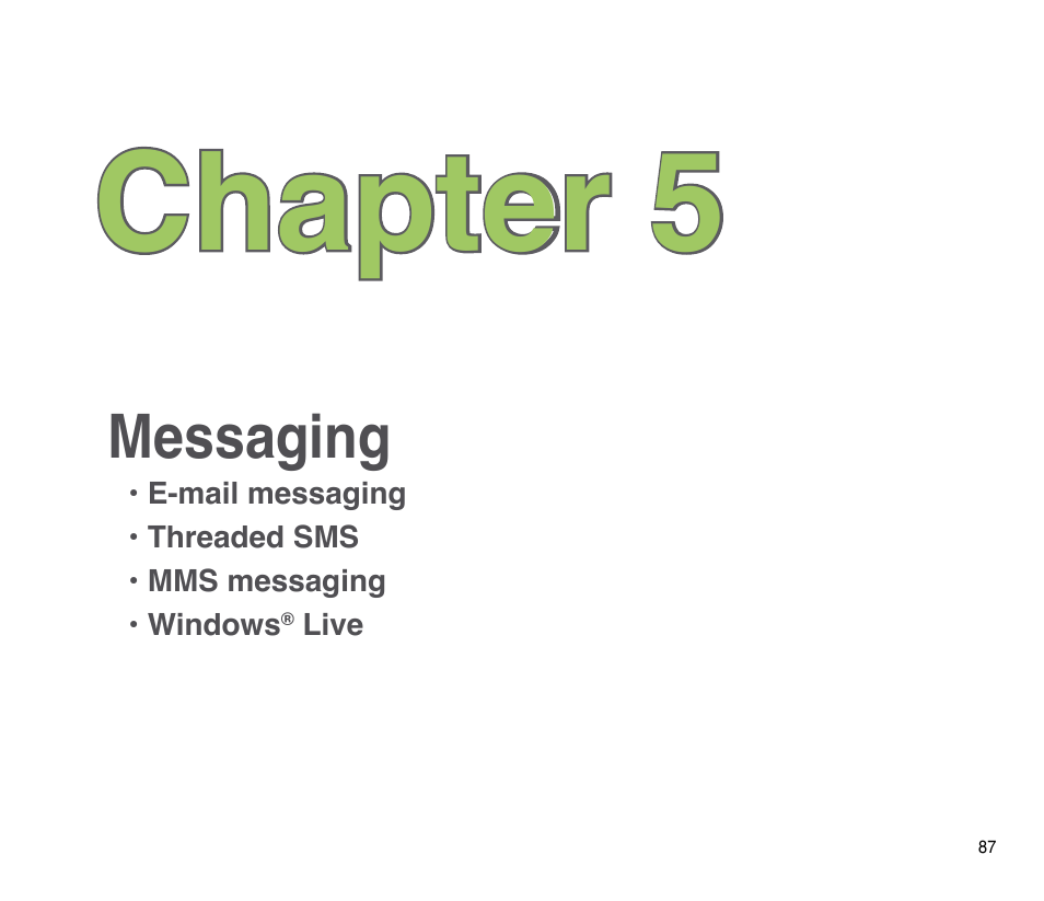 Chapter 5: messaging, Chapter 5 | Asus P835 User Manual | Page 87 / 201