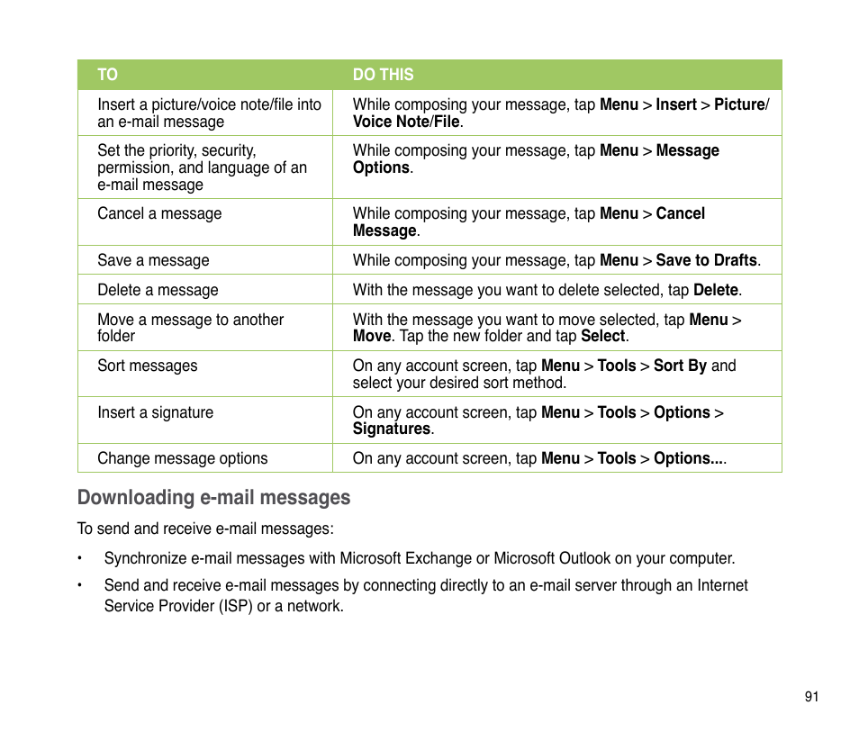 Downloading e-mail messages | Asus P835 User Manual | Page 91 / 201