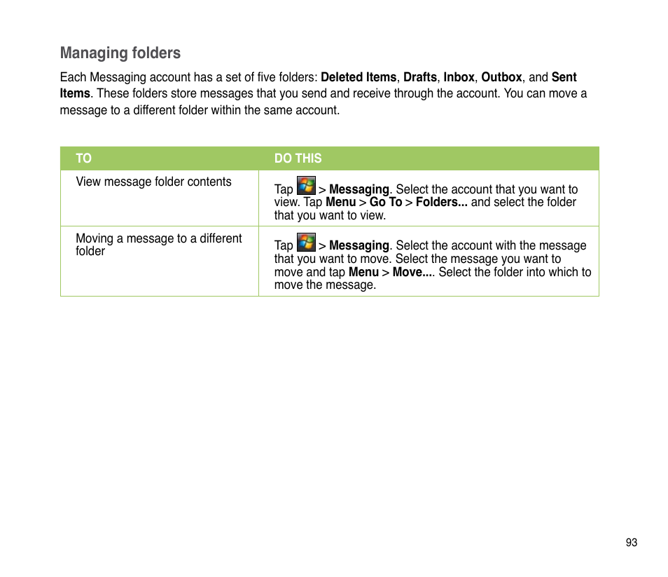 Managing folders | Asus P835 User Manual | Page 93 / 201