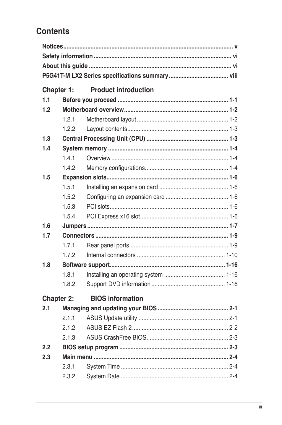 Asus P5G41T-M LX2 User Manual | Page 3 / 40