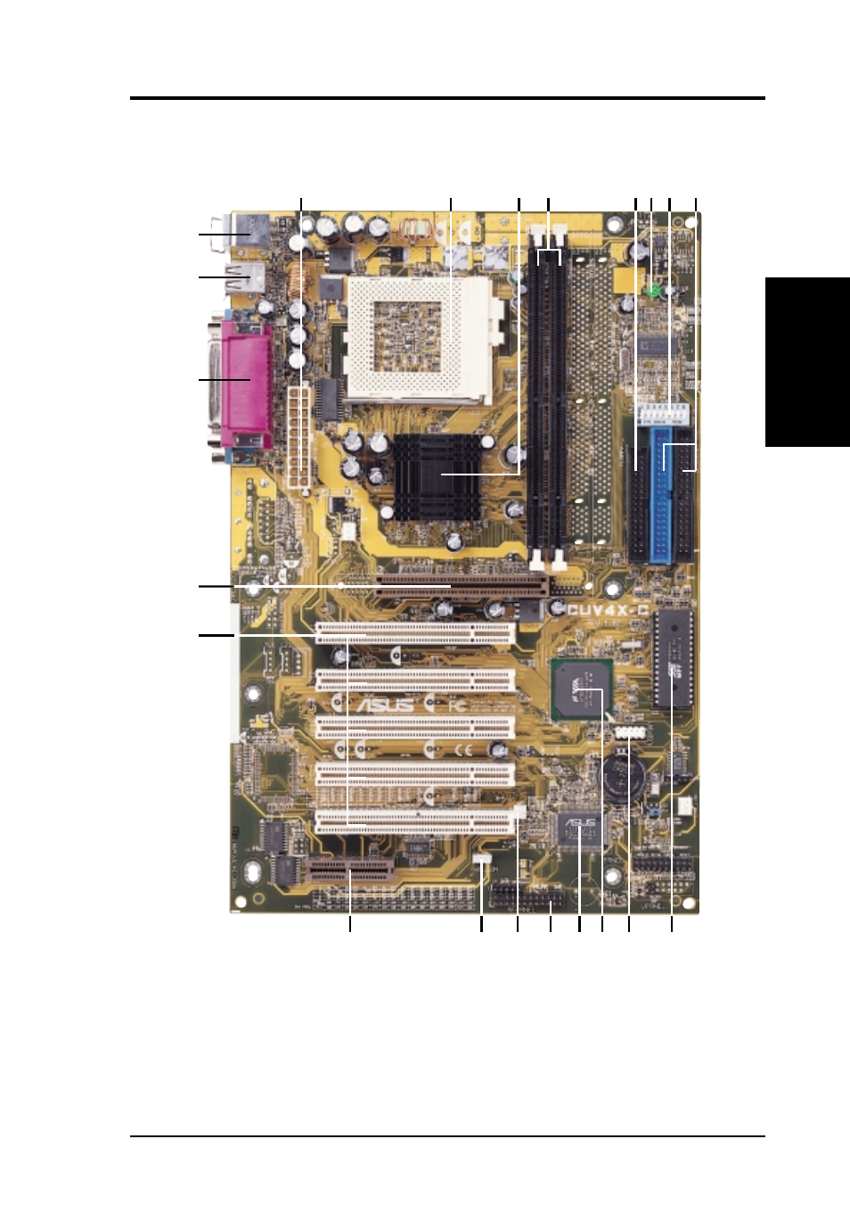 Features, 1 component locations | Asus CUV4X-C User Manual | Page 13 / 94