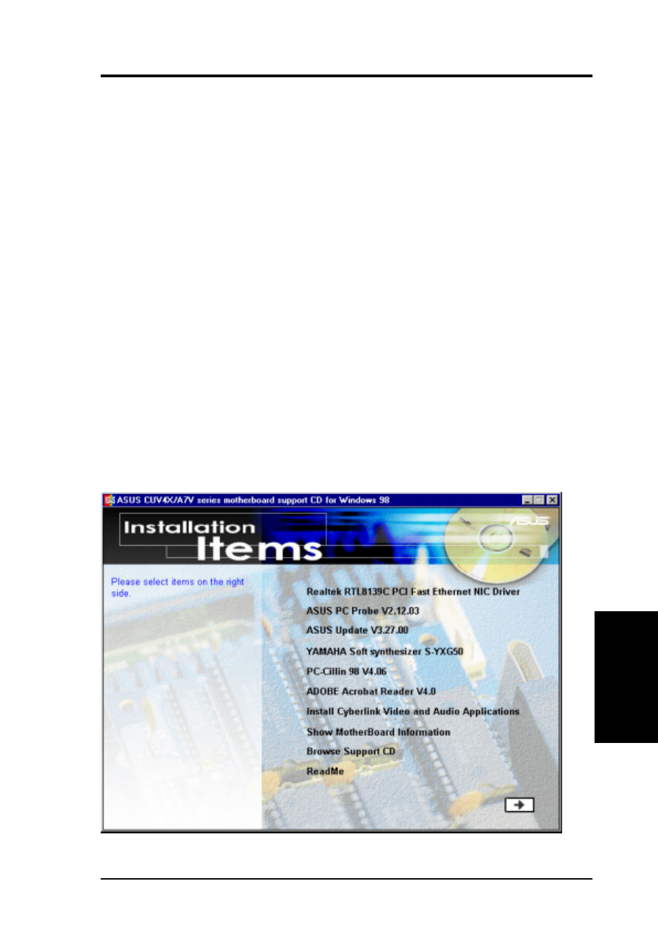 Software setup, 1 operating systems, 2 cuv4x-c motherboard support cd | 1 windows 98 first time installation, 1 installation menu | Asus CUV4X-C User Manual | Page 75 / 94