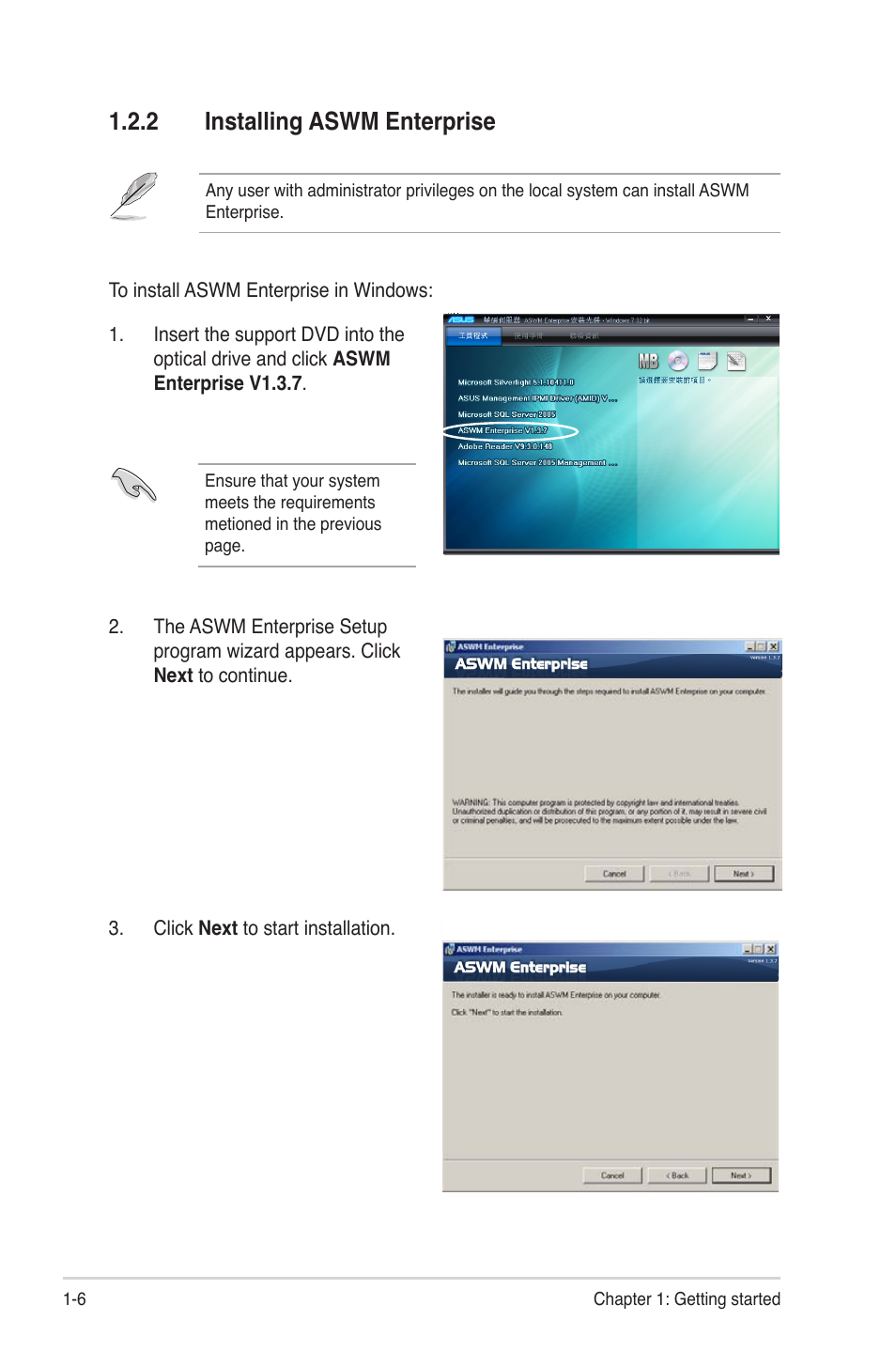 2 installing aswm enterprise, Installing aswm enterprise -6 | Asus ASWM Enterprise System Web-based Management User Manual | Page 12 / 94
