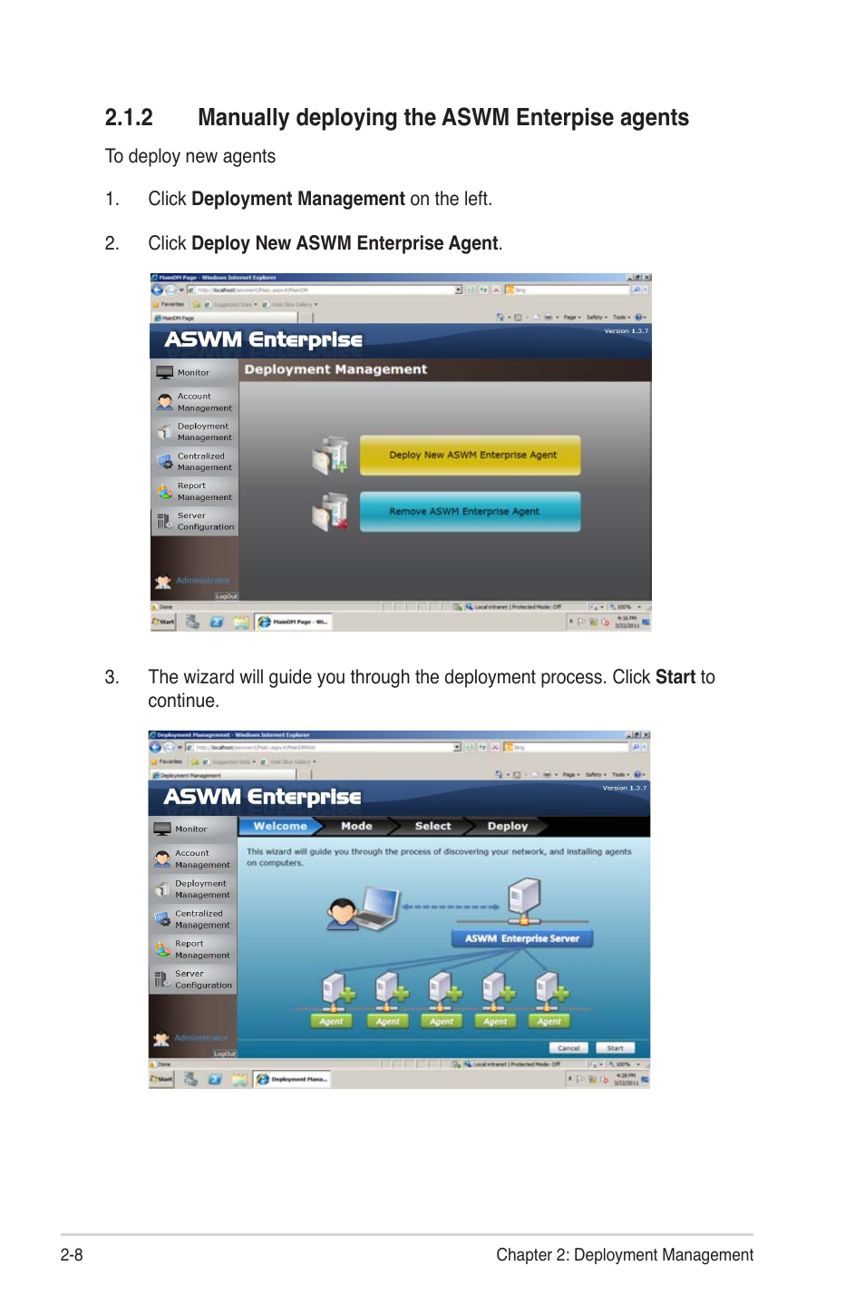 2 manually deploying the aswm enterpise agents, Manually deploying the aswm enterpise agents -8 | Asus ASWM Enterprise System Web-based Management User Manual | Page 26 / 94